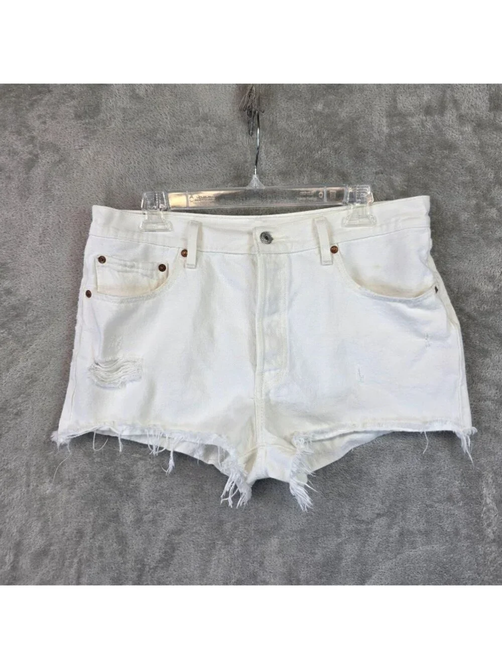 Levi's 501 Premium Shorts Womens W32 White Denim Cutoff Button Fly Frayed Hem